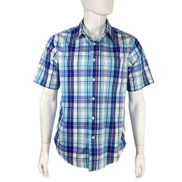 George Men’s Light Blue Plaid Short Sleeve Button Down - Picture 1 of 7